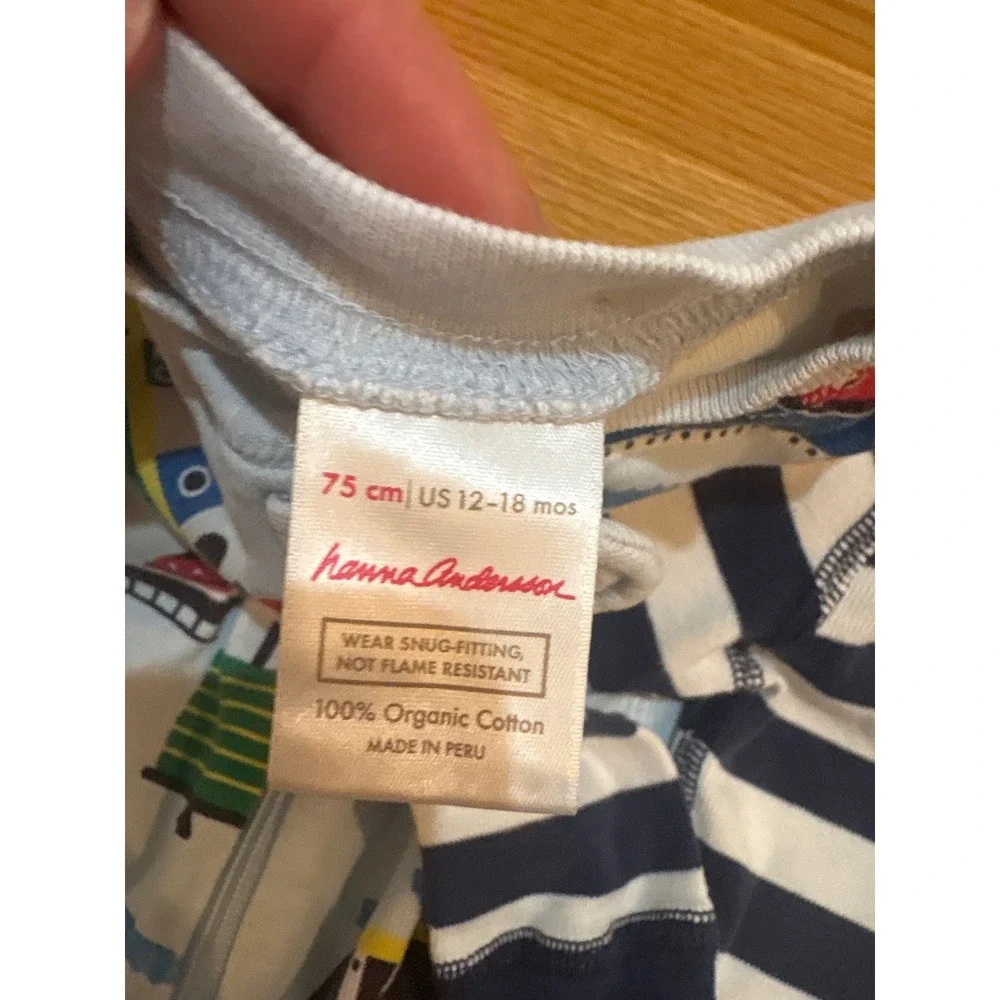 Hanna Andersson 2Pk Organic Cotton Sleepers 12-18 Months Boats Stripes Blue